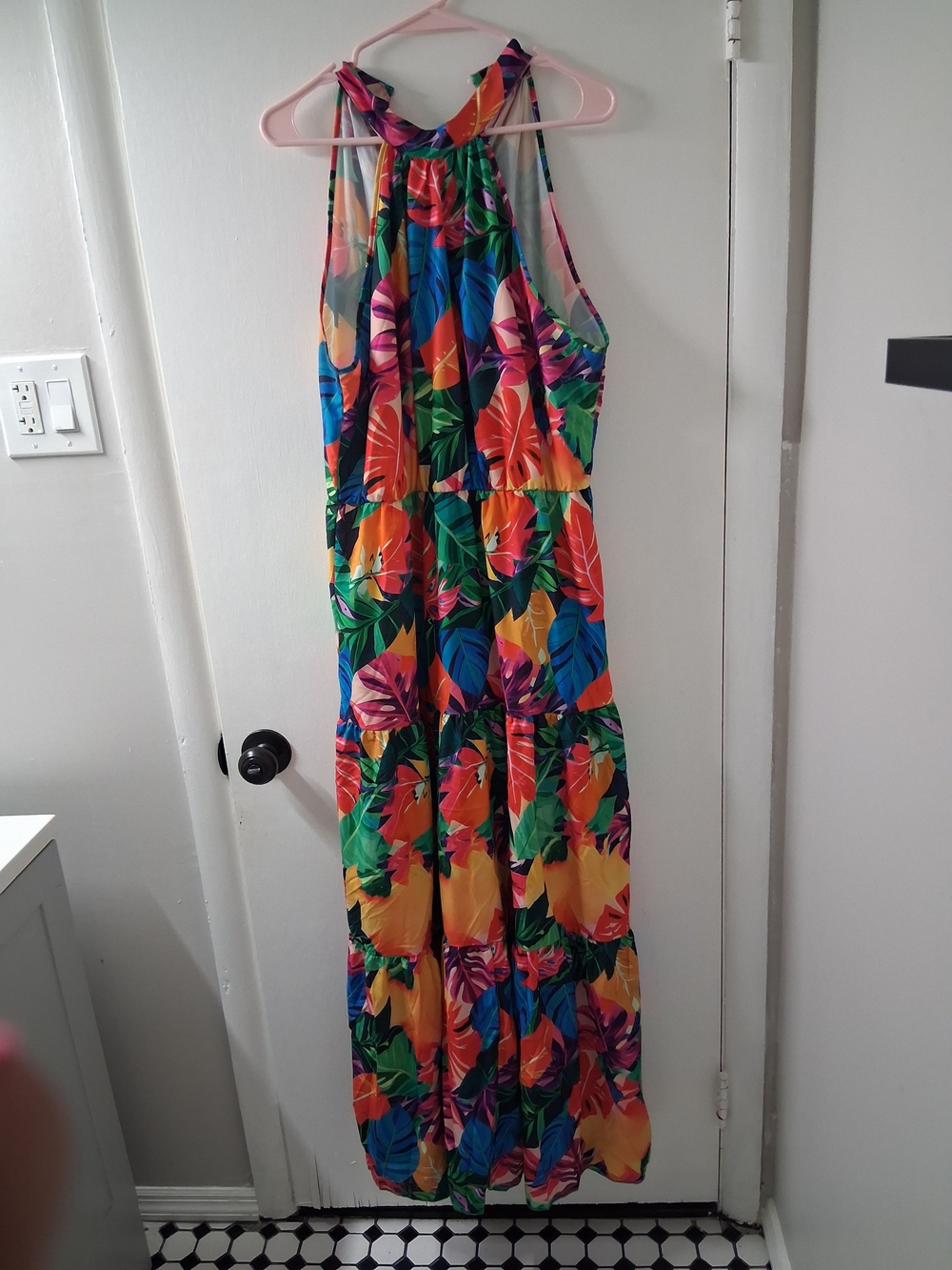 Girls' Tropical Print Halter One-Piece Maxi Dress - Multicolor